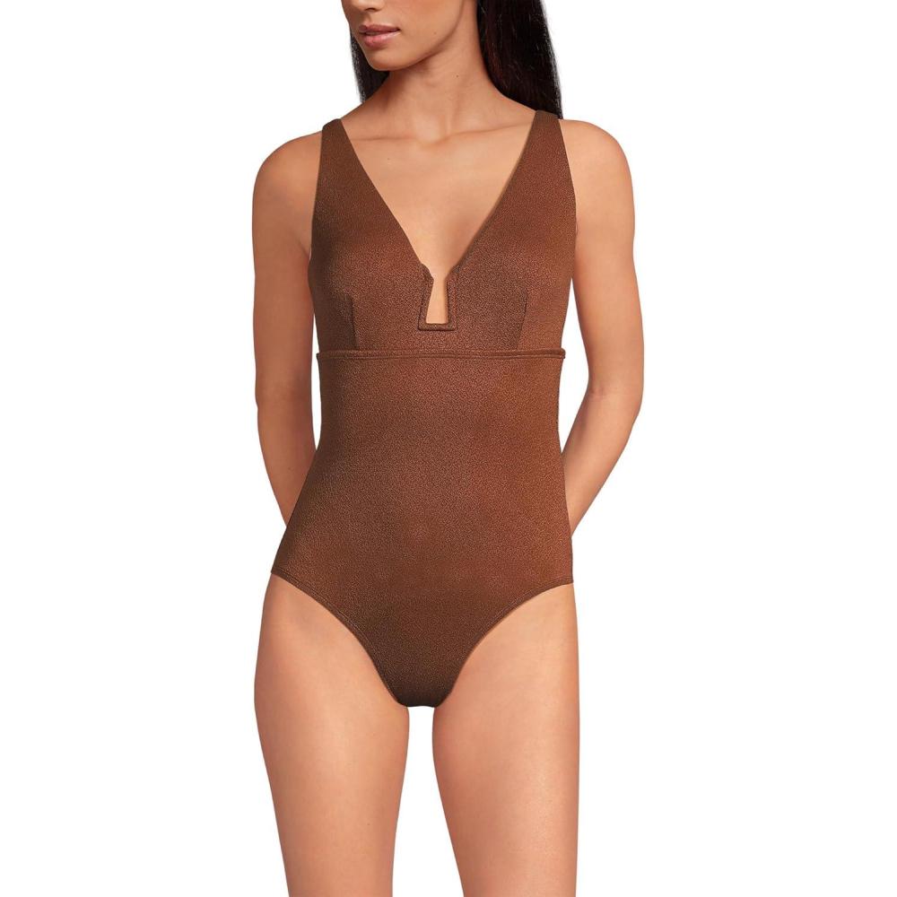 imageLands End Womens Crepe Rectangular Wire One PieceDark Cinnamon