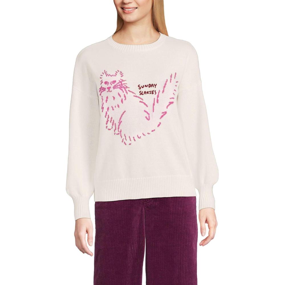 imageLands End Womens Drifter Jersey Crewneck SweaterSunday ScariesIvory