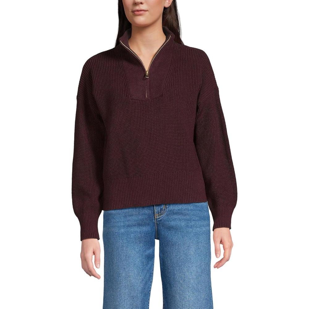 imageLands End Womens Drifter Shaker Wedge Quarter Zip SweaterAged Wine Heather