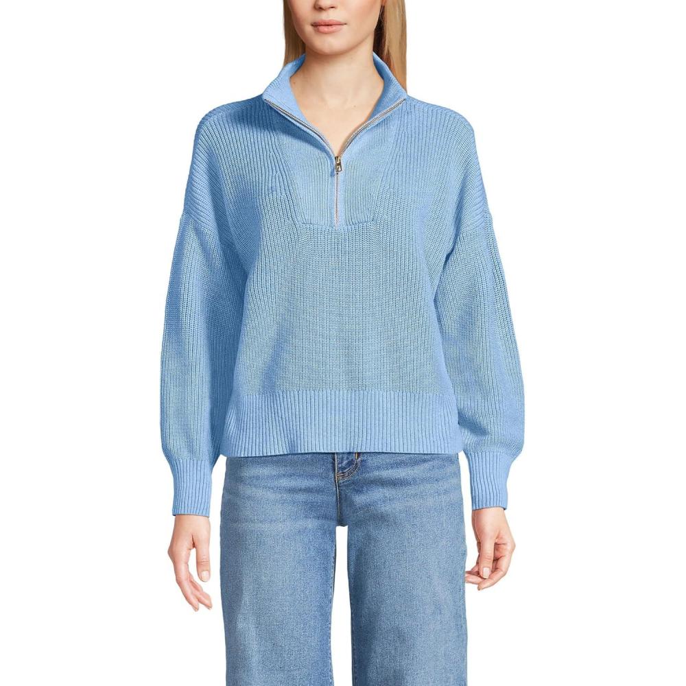 imageLands End Womens Drifter Shaker Wedge Quarter Zip SweaterLight True Blue Heather