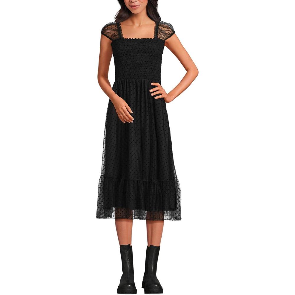 imageLands End Womens Flocked Chiffon Midi DressBlack