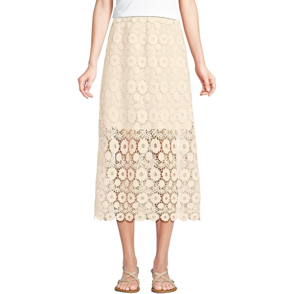 imageLands End Womens Lace Overlay Midi SkirtIvory Latte