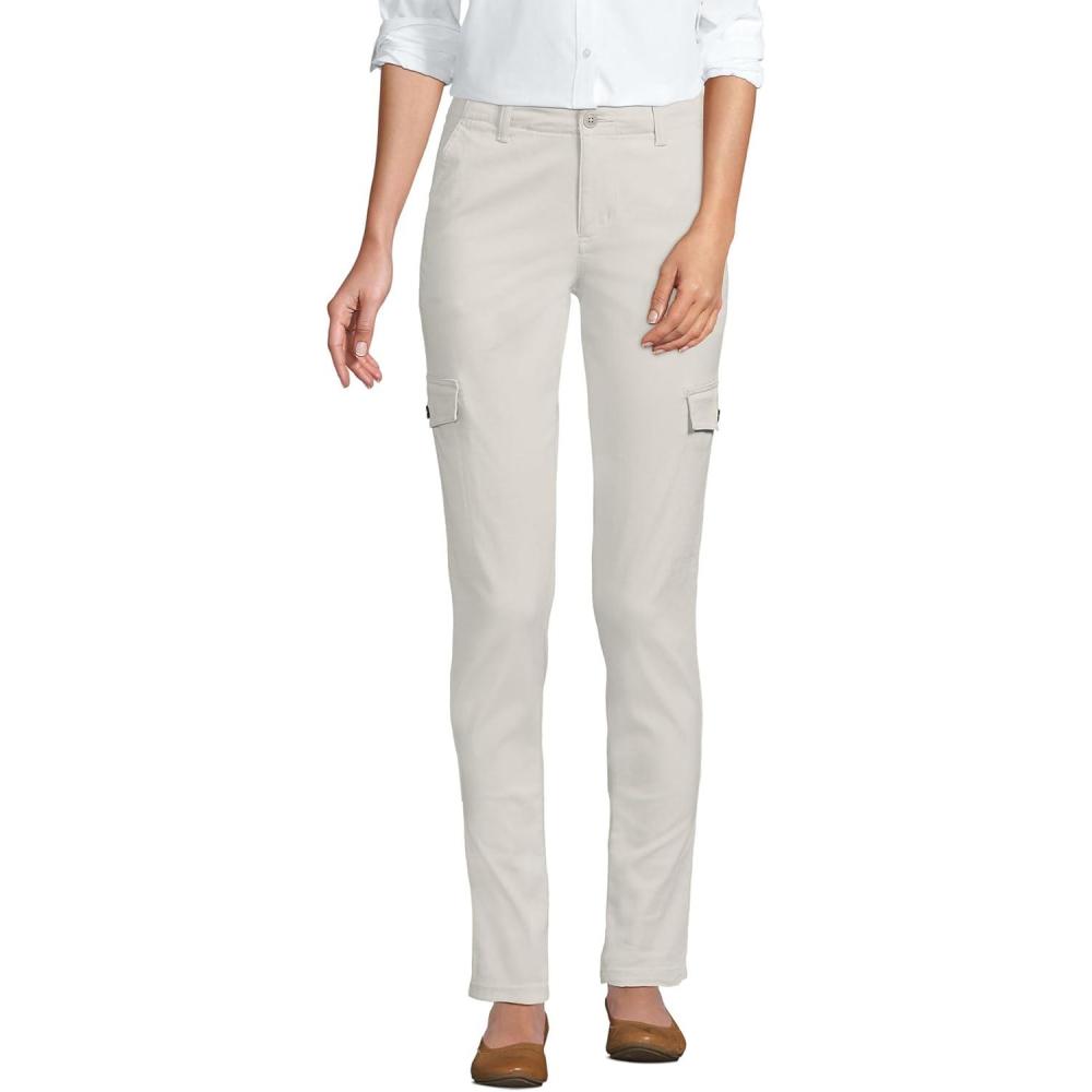 imageLands End Womens Mid Rise Slim Cargo Chino PantsLight Stone