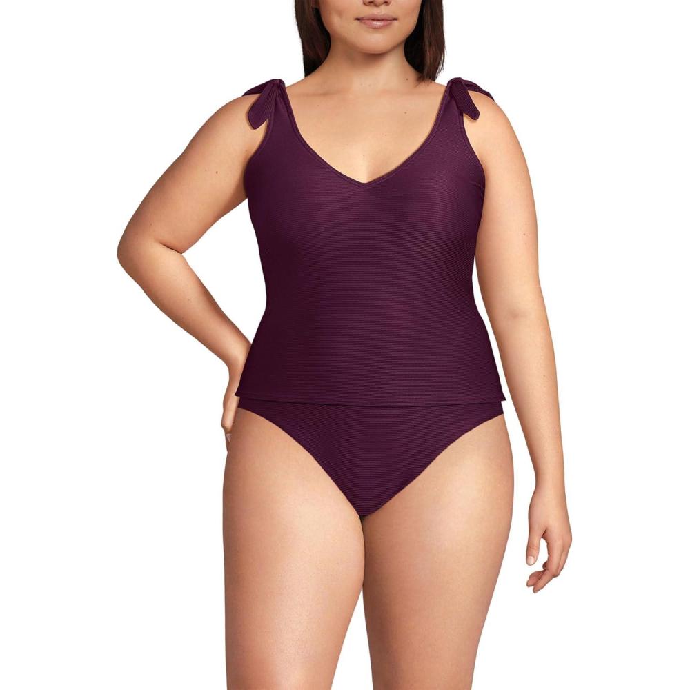 imageLands End Womens Ottoman Rib Tie Shoulder Tankini TopDark Wine Ottoman