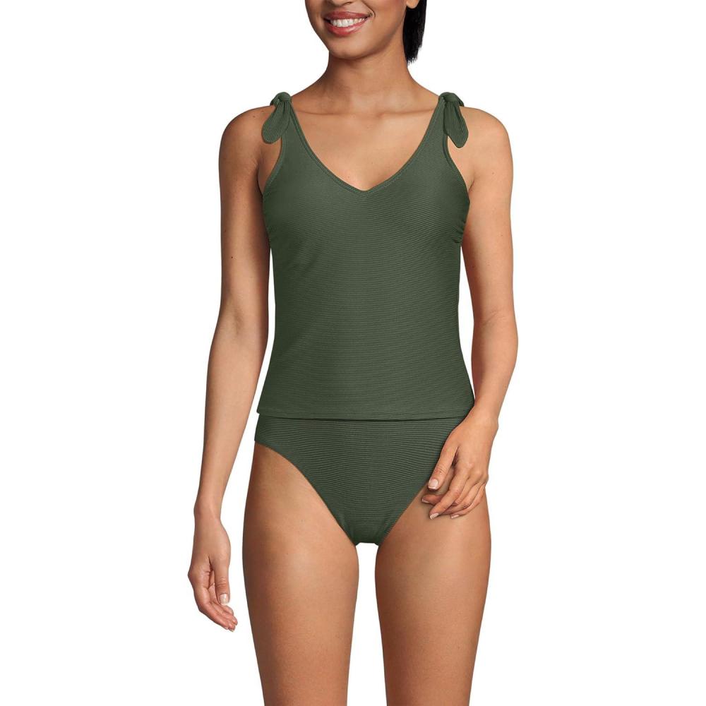 imageLands End Womens Ottoman Rib Tie Shoulder Tankini TopRich Olive Green Ottoman