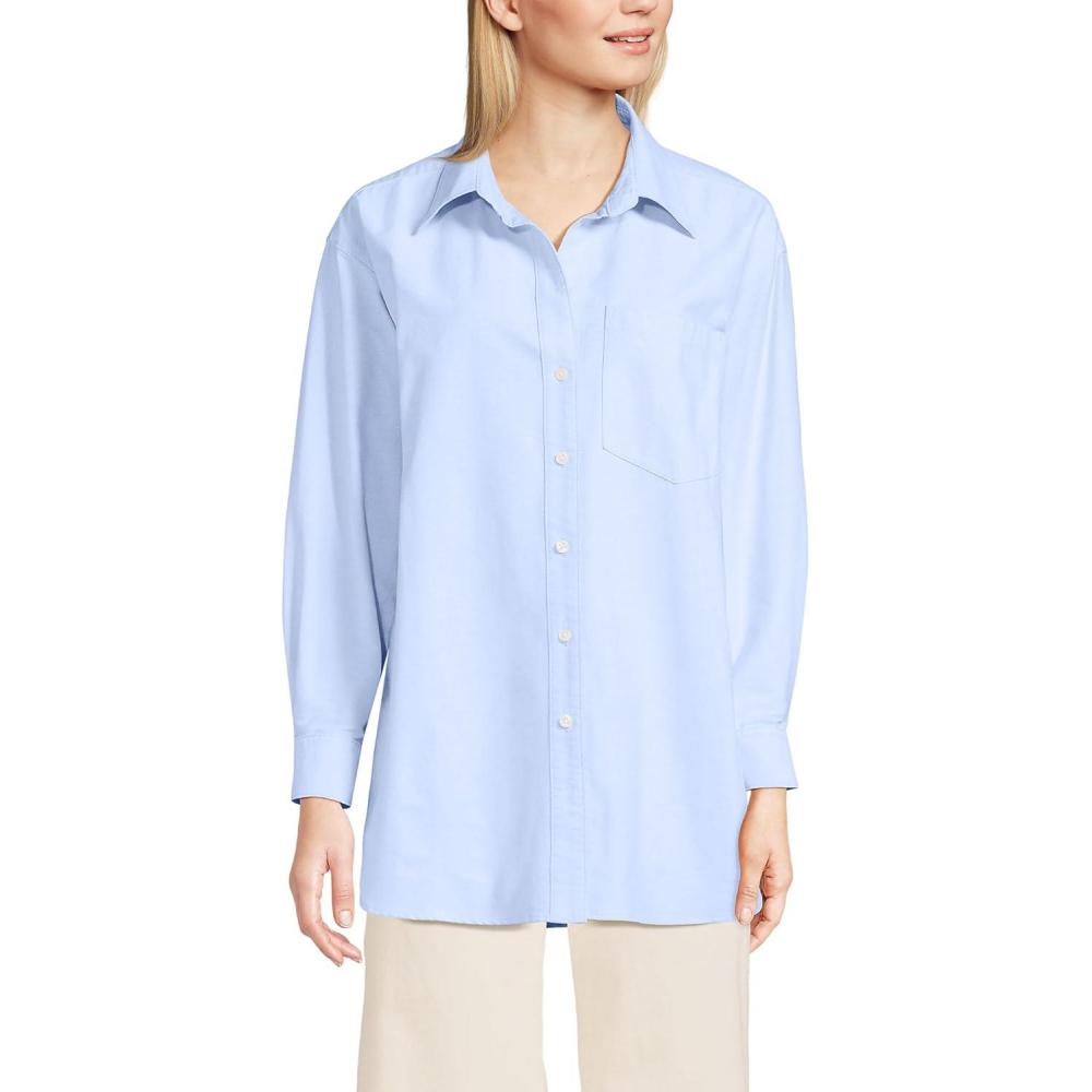 imageLands End Womens Oversized Oxford Button Front ShirtClear Blue Sky