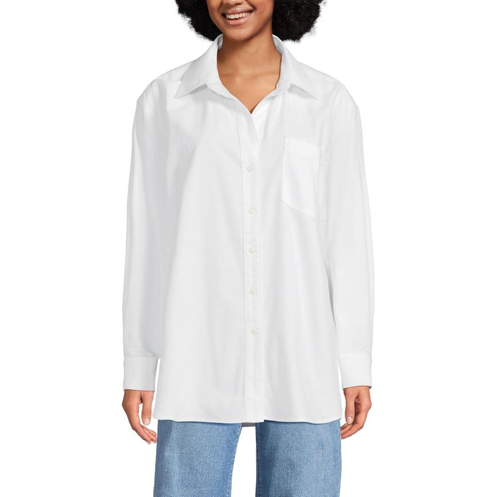 imageLands End Womens Oversized Oxford Button Front ShirtWhite