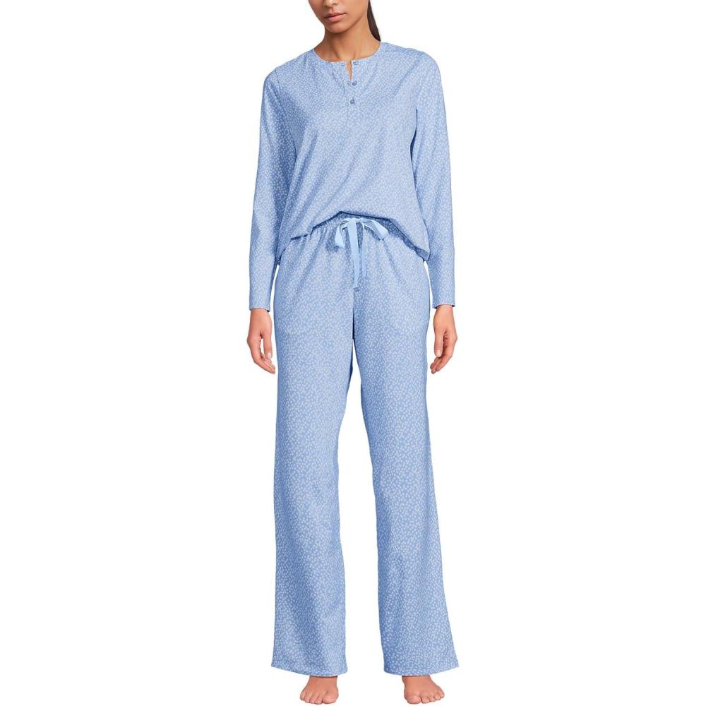 imageLands End Womens Petite Knit 2 Piece Pajama Set  Long Sleeve Top and PantsLight Sea Blue Tiny Floral