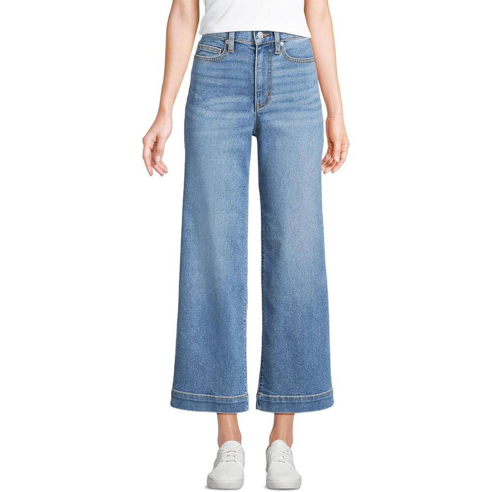 imageLands End Womens Recover Denim High Rise Wide Leg Crop JeansBeau Blue