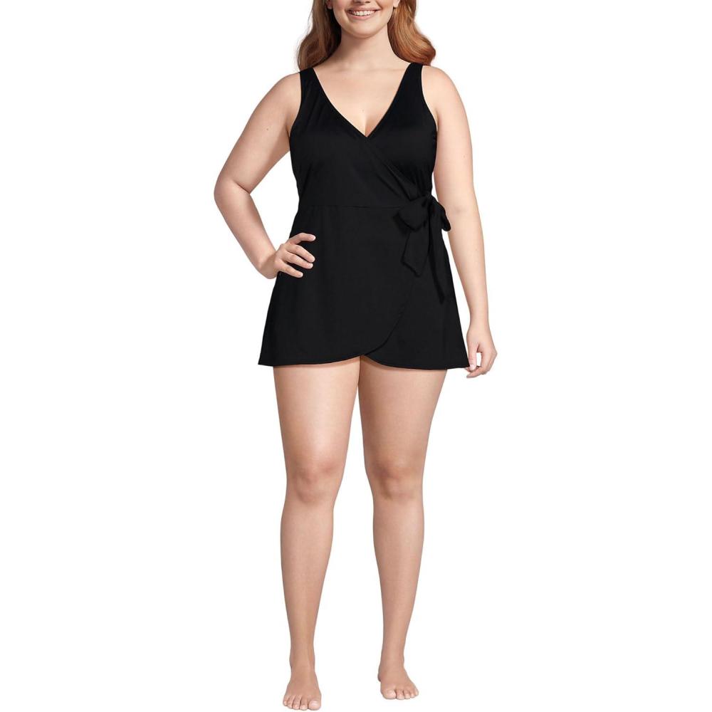 imageLands End Womens Side Tie Mini Swim Dress SwimsuitBlack