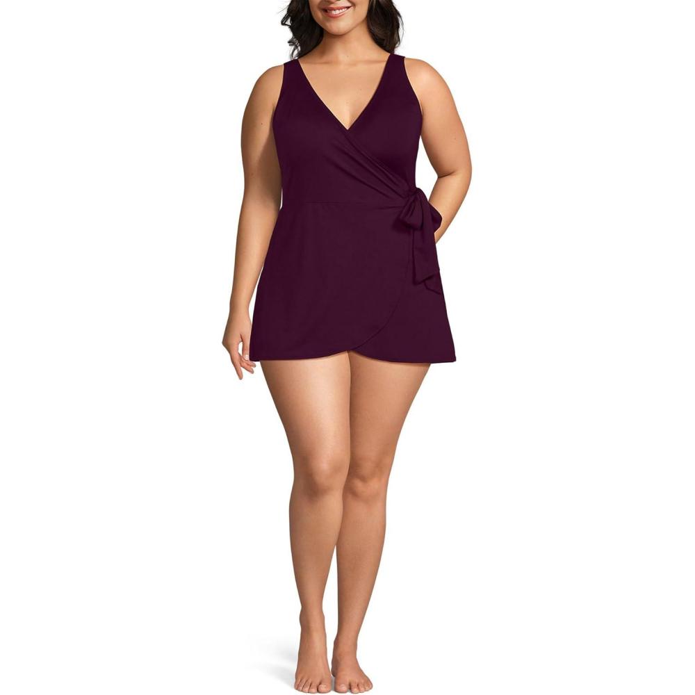 imageLands End Womens Side Tie Mini Swim Dress SwimsuitDark Wine