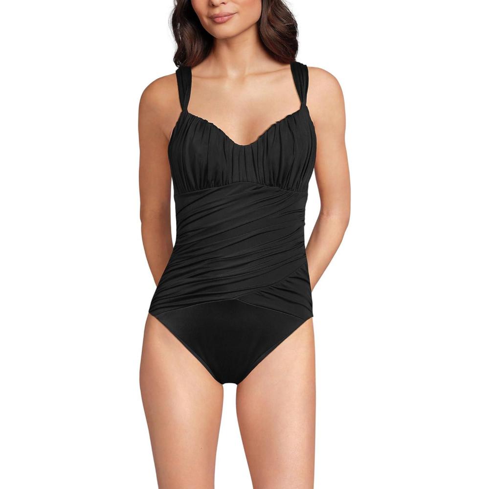 imageLands End Womens Smoothing Sweetheart Shirred One PieceBlack