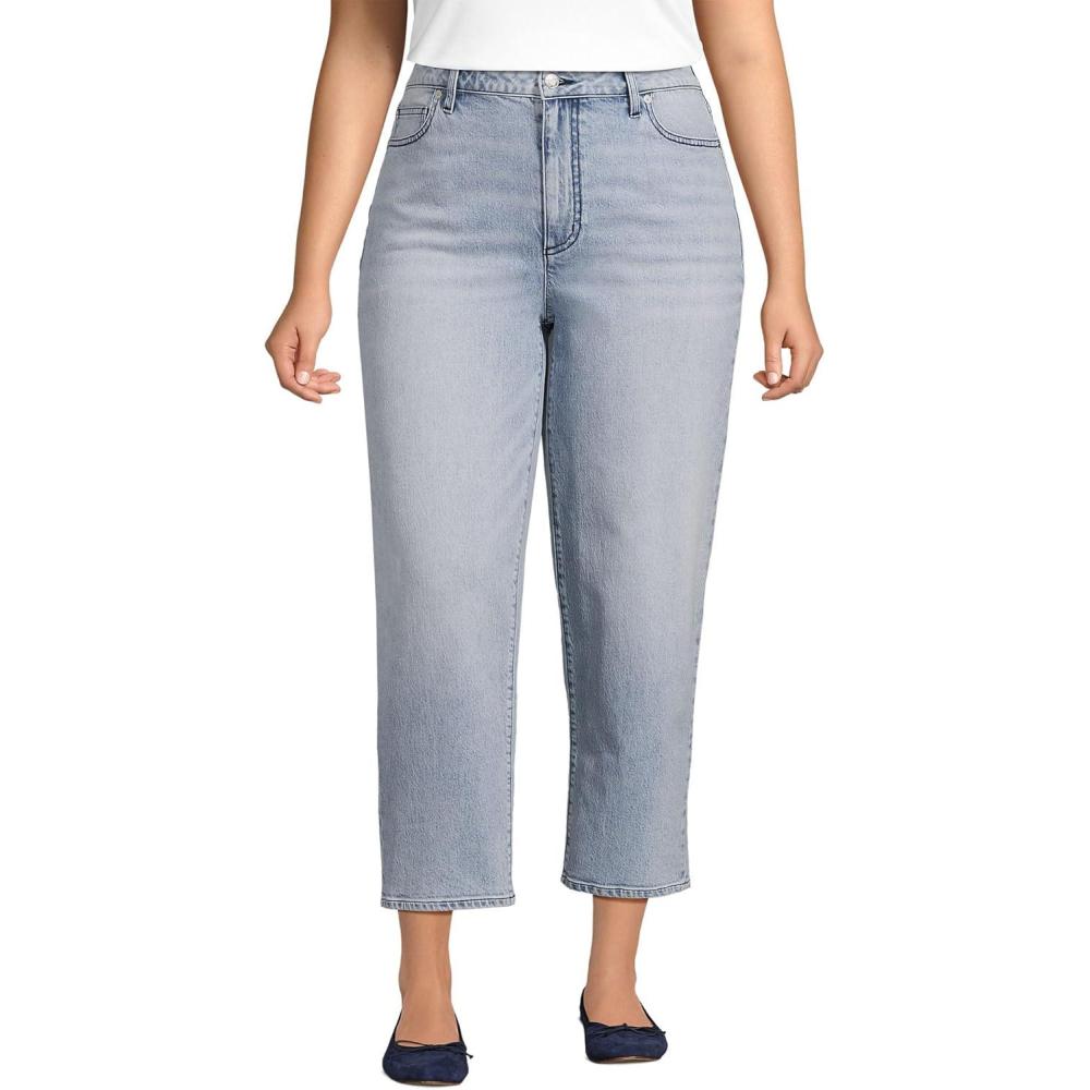 imageLands End Womens Soft Denim Mid Rise Relaxed Straight Crop JeansHarlow Blue Wash