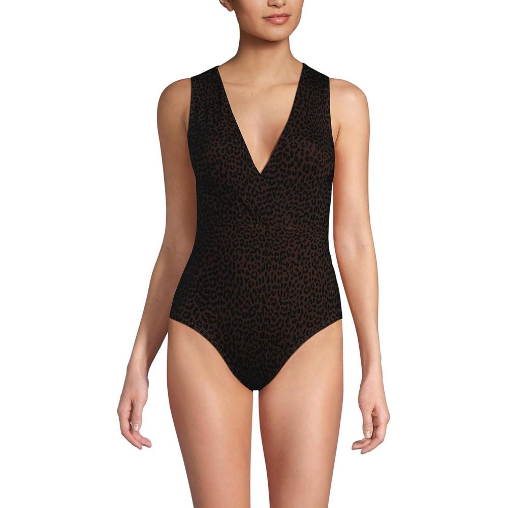 imageLands End Womens Surplice Tie Back One PieceBrown Leopard