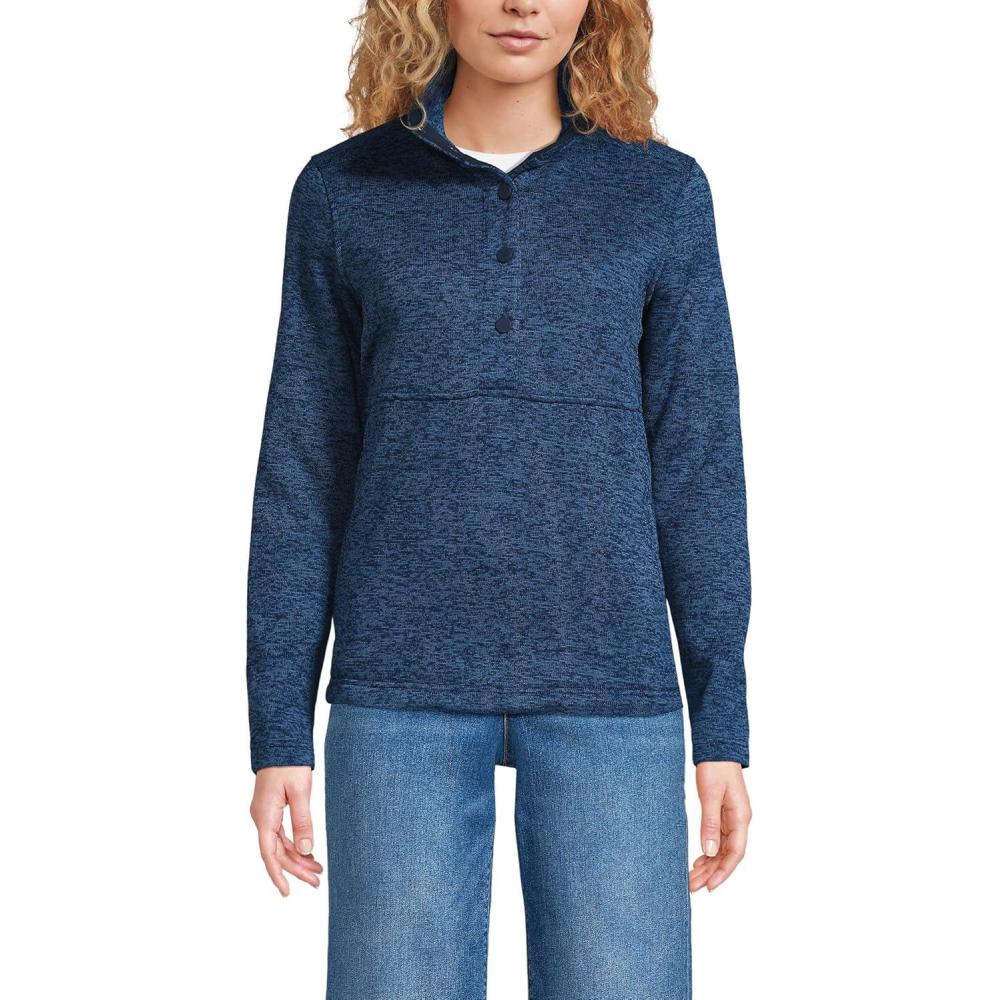 imageLands End Womens Sweater Fleece Snap Neck Pullover JacketClassic Navy Muted Heather