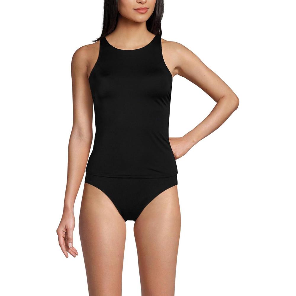 imageLands End Womens Tugless High Neck Strappy Back Tankini Swimsuit TopBlack