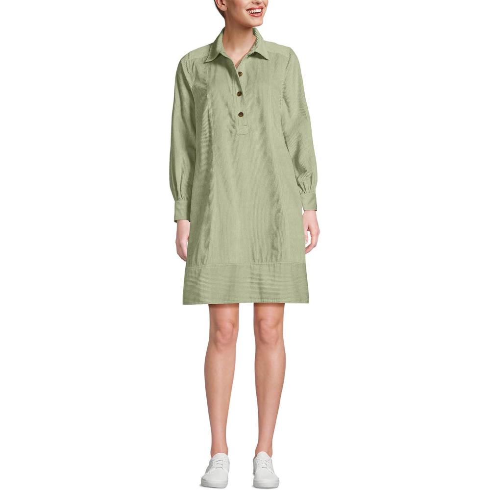 imageLands End Womens Wide Wale Cord Popover Long Sleeve Shirt DressHawthorne Green
