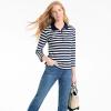Lands’ End Women’s 3/4 Sleeve American-Grown Supima Cotton Polo Shirt(Deep Sea/Blue Multi Stripe)