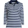 Lands’ End Women’s 3/4 Sleeve American-Grown Supima Cotton Polo Shirt(Deep Sea/Blue Multi Stripe)