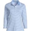 Lands’ End Women’s 3/4 Sleeve American-Grown Supima Cotton Polo Shirt(Light Sea Blue Stripe/White)