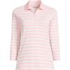 Lands’ End Women’s 3/4 Sleeve American-Grown Supima Cotton Polo Shirt(Sea Salt Pink Even Stripe)