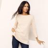 Lands’ End Women’s American-Grown Supima Cotton Adjustable 3/4 Sleeve Boatneck Tunic(Champagne/Ivory Breton Stripe)