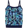 Lands’ End Women’s Blouson Tummy Hiding Tankini Top Swimsuit Adjustable Straps(Deep Sea/Sealily Floral)