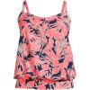 Lands’ End Women’s Blouson Tummy Hiding Tankini Top Swimsuit Adjustable Straps(Wood Lily/Navy Palm Foliage)