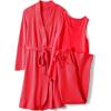 Lands’ End Women’s Brushed Cozy Waffle Jersey 3 Piece Pajama Set – Tank Top Pant and Robe(Compass Red)