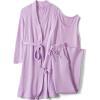 Lands’ End Women’s Brushed Cozy Waffle Jersey 3 Piece Pajama Set – Tank Top Pant and Robe(Whisper Lilac)