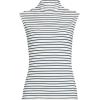Lands’ End Women’s Cap Sleeve Drapey Rib Fitted Funnel Neck Tank(Ivory/Deep Sea Navy Stripe)