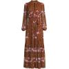 Lands’ End Women’s Chiffon Tiered Long Sleeve Maxi Dress(Rich Ginger Floral Stripe)