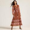 Lands’ End Women’s Chiffon Tiered Long Sleeve Maxi Dress(Rich Ginger Floral Stripe)