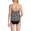 Lands’ End Women’s Chlorine Resistant Mesh Bandeau High Leg Fauxkini One Piece Swimsuit(Black/White Abstract Floral)