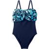 Lands’ End Women’s Chlorine Resistant Mesh Bandeau High Leg Fauxkini One Piece Swimsuit(Deep Sea Navy Graphic Floral)