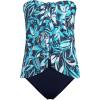 Lands’ End Women’s Chlorine Resistant Mesh Bandeau High Leg Fauxkini One Piece Swimsuit(Deep Sea Navy Graphic Floral)