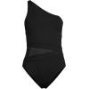 Lands’ End Women’s Chlorine Resistant Smoothing Control Mesh High Leg One Shoulder One Piece Swimsuit(Black)