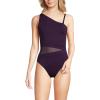 Lands’ End Women’s Chlorine Resistant Smoothing Control Mesh High Leg One Shoulder One Piece Swimsuit(Blackberry)