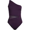 Lands’ End Women’s Chlorine Resistant Smoothing Control Mesh High Leg One Shoulder One Piece Swimsuit(Blackberry)