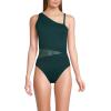 Lands’ End Women’s Chlorine Resistant Smoothing Control Mesh High Leg One Shoulder One Piece Swimsuit(Deep Balsam)