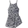 Lands’ End Women’s Chlorine Resistant Tugless High Neck Swim Dress One Piece Swimsuit(Black/White Vine Floral)
