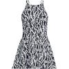 Lands’ End Women’s Chlorine Resistant Tugless High Neck Swim Dress One Piece Swimsuit(Black/White Vine Floral)