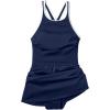 Lands’ End Women’s Chlorine Resistant Tugless High Neck Swim Dress One Piece Swimsuit(Deep Sea Navy/White)