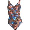 Lands’ End Women’s Chlorine Resistant Wrap Tankini Swimsuit Top(Deep Sea Navy Tropic Palm)