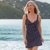 Lands’ End Women’s Chlorine Resistant Wrap Tankini Swimsuit Top(Deep Sea Polka Dot)