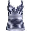 Lands’ End Women’s Chlorine Resistant Wrap Tankini Swimsuit Top(Deep Sea/White Media Stripe)