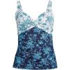 Lands’ End Women’s Chlorine Resistant Wrap Tankini Swimsuit Top(Navy/White Jacobean Mix)