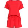 Lands’ End Women’s Cooling 2 Piece Pajama Set – Short Sleeve Tee and Shorts(Coral Red)