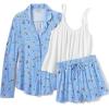 Lands’ End Women’s Cooling 3 Piece Pajama Set – Long Sleeve Top Cami and Shorts(Clear Blue Sky Skiers)