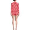 Lands’ End Women’s Cooling 3 Piece Pajama Set – Long Sleeve Top Cami and Shorts(Coral Red Blooms)